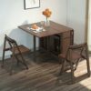 Shykey Folding Table, Drop-Leaf Kitchen Table, Walnut Folding Dining Table and Chairs Set, Rectangular Retractable Home Dining Table Includes 4 C