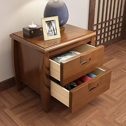 maozi Solid Wood Double Drawer Design Bedside Table, Mini Antique Simple Bedside Table