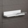 YOHOM White Adhesive Floating Shelf for Bathroom Tile Wall Stick on Shower Shelf Rack No Drilling Plastic Lightweight Shelf Organizer with Gray G