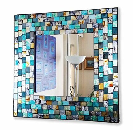 HORLAT Turquoise and gold mosaic square mirror