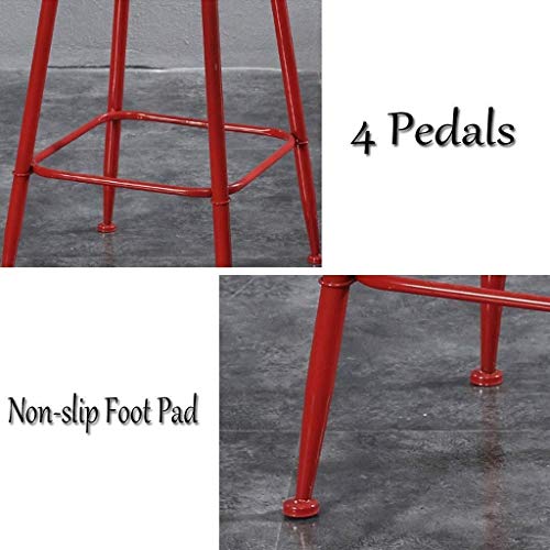 AANAN Stools,Stool Vintage Barstools Chair with Footrest Stool Seat Dining Chairs for Kitchen | Pub | Industrial Bar Stool Metal Legs- Red