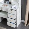 Dradaomull Makeup Dressing Table with Sliding Mirror and Lights, 3 Lighting Modes and Adjustable Brightness Dressing Table with Chair and Lots St