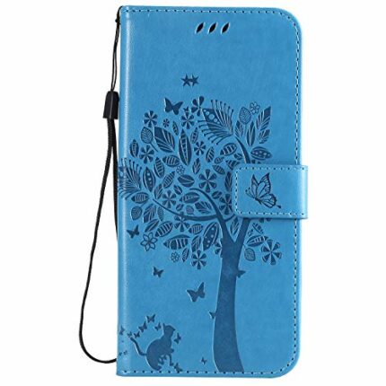 Thoankj Samsung A14 Phone Case, PU Leather Flip Notebook Wallet Cover Embossed Cat Tree with Magnetic Stand Card Holder Slot Folio Soft TPU Bumpe