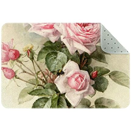 VBFOFBV Door Mat, Outdoor Indoor Doormat, Durable Floor Mat Non Slip Rug, Front Doormat for Entryway, Patio, Vintage Pink Flower Rose Floral