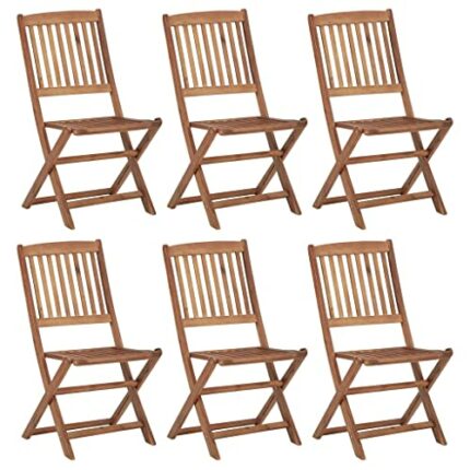 vidaXL 6x Solid Acacia Wood Folding Garden Chairs Outdoor Seating Furniture Foldable Wooden Patio Side Seat Kitchen Dining Room Dinner Chair