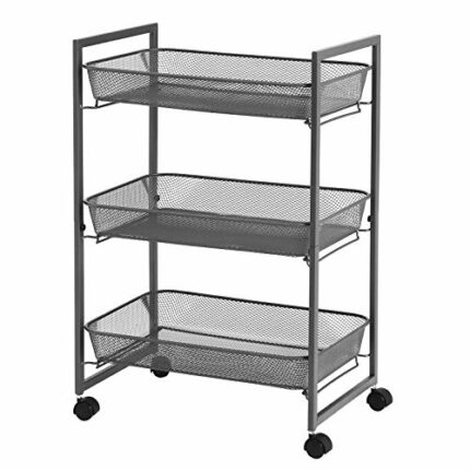 SONGMICS 3-Tier Trolley, Household Kitchen and Bathroom Cart with Wire Baskets, Space Saving, Easy Assembly, Kitchen, Office, Bathroom, Living Ro