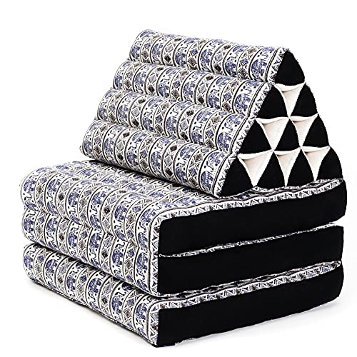 LEEWADEE 4-Fold Mat with Triangle Cushion – Firm TV Pillow, Foldable Mattress with Cushion Made of Eco-Friendly Kapok, 225 x 50 cm, black orange