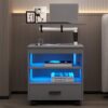 dnbss LED Nightstand with Charging Station & Sockets, Smart Bedside Table, Modern Night Stand for Bedroom, Large Side End Table, Laptop Tray Work