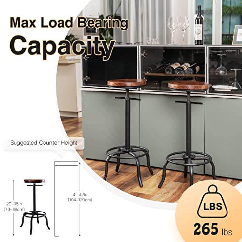 Becko US Bar Stool Set of 2 Swivel Wooden Round Seat Counter Height Adjustable Farmhouse Kitchen Indoor House Design Stools