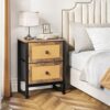YITAHOME Bedside Table, Heavy Duty End Side Table, Nightstand Storage Unit, 2-Drawer Dresser, Bedside Cabinet, Rattan Woven Chest of Drawers for