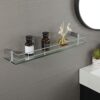 SAYAYO Tempered Glass Shelf Bathroom Shelf with Rail Wall Mounted 24 Inches, SUS304 Stainless Steel Brushed Finished, EGC1000-60-LS