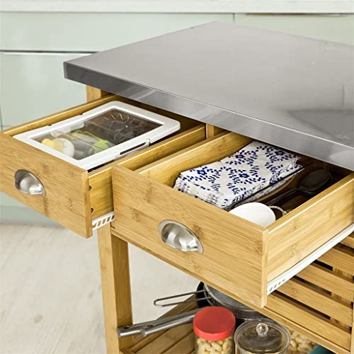 MIAOHY Kitchen Serving Storage Trolley Cart with Stainless Steel Worktop Solid and Practical Trolley