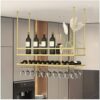 EMISOO Ceiling Mount Shelf Hanging Wine Rack with Glass Holder and Shelf, Adjustable Height Metal Ceiling Bar Wine Glass Rack, 2 Layer Industrial