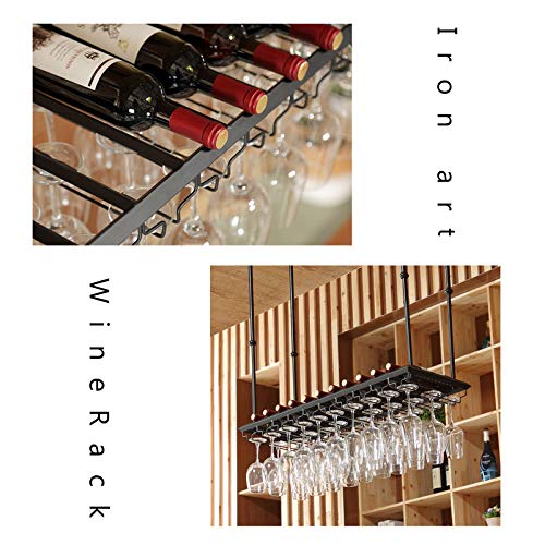 EMISOO Wine Rack Wall Mounted - Ceiling Wine Bottle Rack,Vintage Style Iron Hanging Wine Glass Holder Bar Accessories Shelving for Restaurant or
