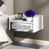 blingworld Floating Mirror Nightstand,White Bedside Table,Small Night Stand,Modern End Table with Drawer,Silver with Mirror Drawer,Side Table Wal