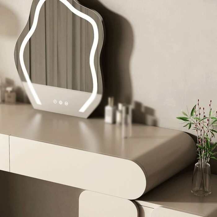 JJZXD Dressing Table with Stool and LED Extension 6 Drawer Bedroom Furniture Vanity Table