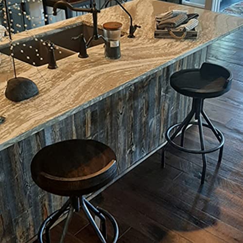 Set of 2 Bar Stools | Industrial Vintage Style | Swivel Wooden Seat | Counter Height Adjustable 24-28inch | with Mini Backrest