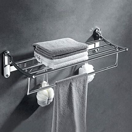 HIGOH Towel Rack Bathroom Towel Rack, Brass Folding Towel Holder, Foldable Fixed Bath Towel Holder, Bath Shelves Towel Rail Bathroom Hardware