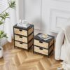 Wimarsbon Nightstand, Water Hyacinth Woven End Table, Side Table, Bedside Table with Bin Drawer, Drawer Dresser for Bedroom, for Living Room (Bla