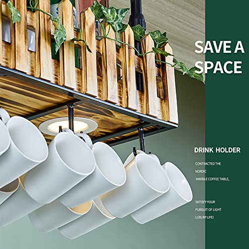 Rustic Hanging Wine Rack with Glass Holder and Shelf, Adjustable Ceiling Bar Wine Glass Rack with Lights, Iron Bottle Holder Wine Shelf