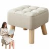 vepoty Fabric Padded Low Stool Household Small Stool Living Room Shoe Changing Stool Foot Stool with Non-skid Wooden Legs
