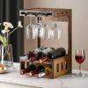 Wine Rack with Glass Holder, Countertop Wine Rack, Wooden Wine Holder Wall-mounted, Perfect for Home Decor & Kitchen Storage Rack (Hold 6 Bottles
