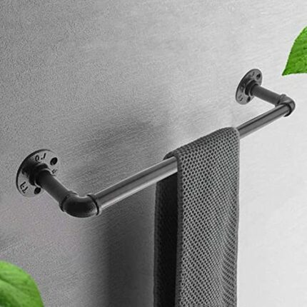 Tiamu Vintage Industrial Pipe Towel Rails Metal Towel Racks Bar Bathroom Bathrobe Holder Hanger Hand Towels Accessories Black