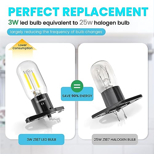 Bonlux 3W Z187 Microwave Led Bulb,5000k Cold White Vertical Right T170 Base 3W Oven Filament LED Lamp,25W Oven Bulb Fit for Samsung, Panasonic Mi