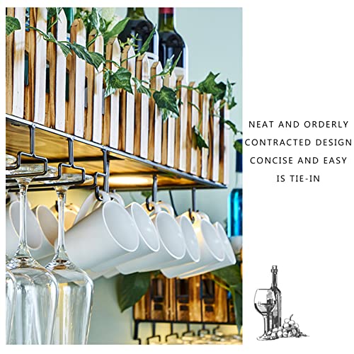 Rustic Hanging Wine Rack with Glass Holder and Shelf, Adjustable Ceiling Bar Wine Glass Rack with Lights, Iron Bottle Holder Wine Shelf