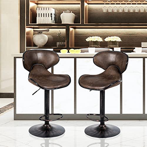 SDFGH Set of 2 Adjustable Bar Stools Swivel Bar Chairs with Back&Footrest Retro Brown