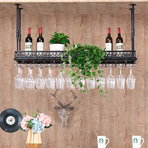 Ceiling Wine Racks | Hanging Wine Glass Holder | Vintage Wine Bottle Holder | Rustic Wall Mounted Stemware Holder| Adjustable Height