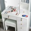 Dradaomull Makeup Dressing Table with Sliding Mirror and Lights, 3 Lighting Modes and Adjustable Brightness Dressing Table with Chair and Lots St