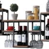 Industrial Wall Mounted Wine Racks with 8 Goblet Glass Holder, Metal Hanging Wine Bottle Holder, Vintage Wall Metal and Wood Shelf Floating Shelv