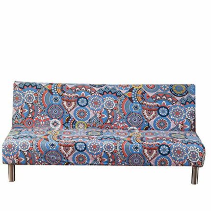 Armless Sofa Bed Cover Vintage Floral Printing Couch Sofa Slipcover Stretch Futon Cover 3 Seater Elastic Full Folding Couch Sofa Cover fits Foldi