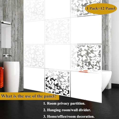 Lchen Hanging Room Divider Panel, 12 Pieces White Screen Panels Solid Board Cut Room Partition Home Decoration(Mixed,15.7"x15.7"x0.03")