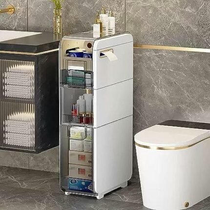 OPSREY Bathroom Storage Corner Floor Cabinet, Narrow Bathroom Toilet Paper Storage Cabinet with Casters, 2 Tier/3 Tier/4 Tier