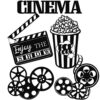 5 Pieces Metal Movie Theater Decor Home Movie Theater Room Decor Cinema and Popcorn Wall Art Metal Movie Reel Wall Sign Theater Action Sign for M