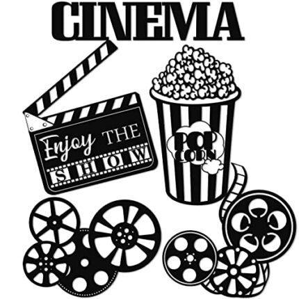 5 Pieces Metal Movie Theater Decor Home Movie Theater Room Decor Cinema and Popcorn Wall Art Metal Movie Reel Wall Sign Theater Action Sign for M