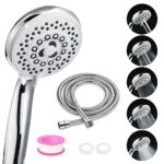 Shower Head with Hose, VOLUEX Handheld High Pressure Universal Fitting 5 Spraying Setting Showerhead with 2m Universal Shower Hose for Bath Showe