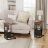 HOOBRO C Shaped Side Table, Sofa Side Table with Charging Station, Foldable Laptop Table for Sofa, 2 USB Ports and 2 AC Outlets, Bedside Table wi