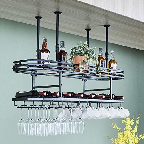 OUSIKA Wine Racks,Household Wine Shelf Cup Holder- Adjustable Height Ceiling Mounted Hanging Wine Bottle Holder Metal Wine Glass Rack Goblet Stem