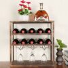 Wine rack Wrought Iron Wine Rack And Glass Locker Free Standing Goblet Holder Support Display Stand 48x 28x50 Cm For Up To 12 Bottles Of Wine