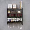 7RiversART 3-Tier New & Improved Wall Mounted Wine Rack Anti-Rust Durable Space Saving Multifunctional Storage with Glass Holder Wood Shelf