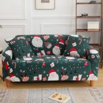 Stylishbed Christmas Sofa Cover Slipcover Soft Polyester Santa Claus Printed Sofa Protector with Elastic Bottom (3 Seater,190cm-230cm)