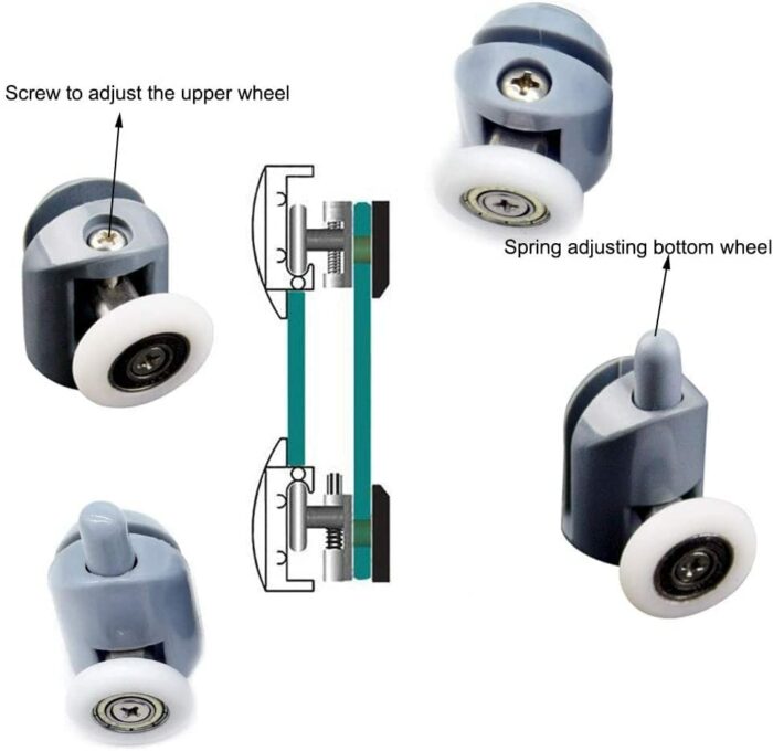 Shower Door Rollers, Set of 8 Single Shower Door Runners/Wheels/Pulleys/Guides 23mm Diameter Home Bathroom DIY Replacement Parts(4 Upper Rollers