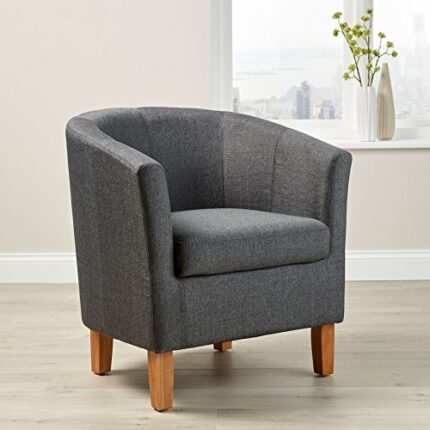 Home Source Dark Grey Fabric Tub Chair Wooden Legs Armchair Living Room Modern Office
