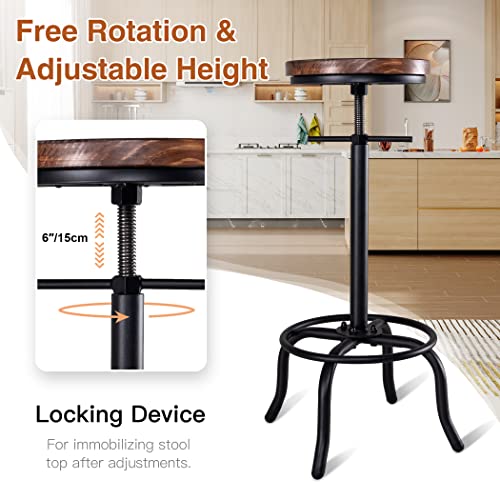 Becko US Bar Stool Set of 2 Swivel Wooden Round Seat Counter Height Adjustable Farmhouse Kitchen Indoor House Design Stools