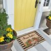 Whaline Happy Easter Doormat Rustic Bunny Carrot Farmhouse Floor Mat Black Stripes Rubber Anti-Slip Front Entrance Door Rug for Easter Holiday Sp