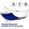 BEJOY King Size 2-Person Quilted Fabric Garden Hammock with Suspenders and Removable Pillows, Large Hammock Indoor Outdoor Patio and Terrace, Dar