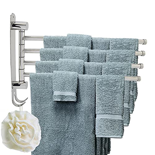 Swivel Towel Rail Wall Mounted, Stainless Steel Towel Rack Holder with 4 Swivel Bars, Swing Towel Holder for Kitchen, Bathroom, Toilet, Rotatable